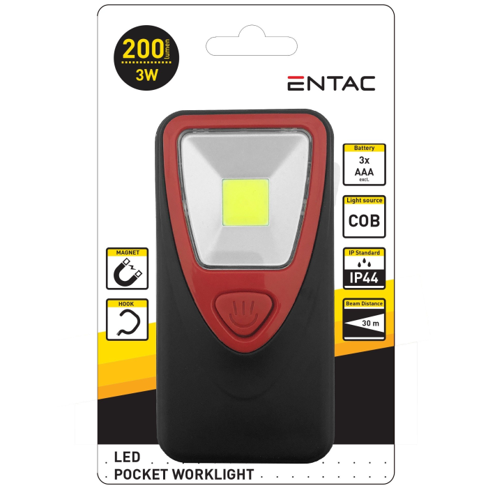 ENTAC EWL-3W-COB-P LED Svietidlo pracovné COB 3W plochá (s magnetom a háčikom)
