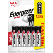 Energizer Max AAA; LR03; blister 4+2 ks