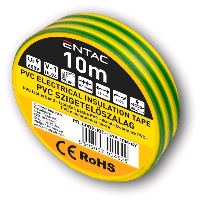 Entac izolačná páska PVC 0,13x19mm zeleno-žltá 10m