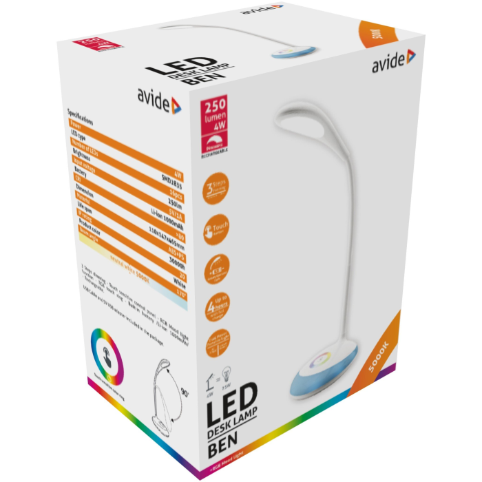 Avide LED Desklamp BEN RGB 4W White