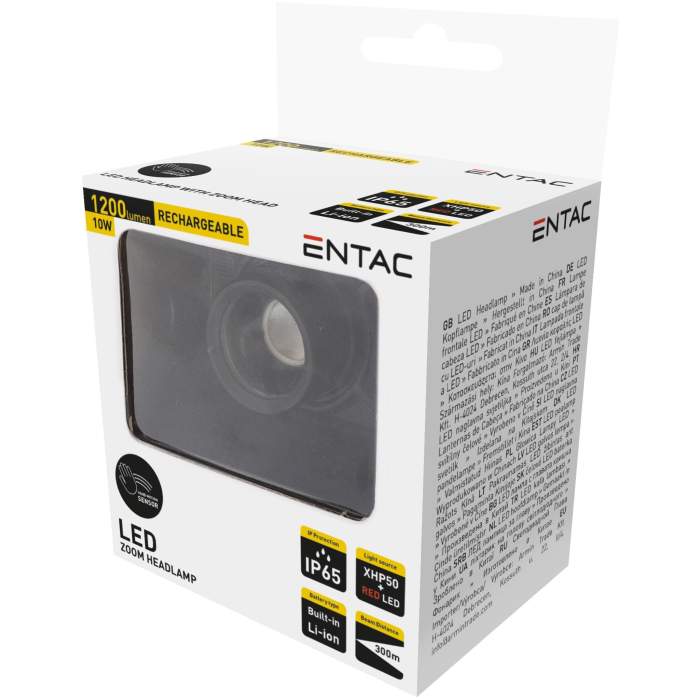 ENTAC Čelovka Zoom Senzor 10W XHP50-RED nabíj.
