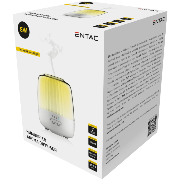 ENTAC Zvlhčovač 300ml 8W (s aromaterapiou a RGB osvetlením)