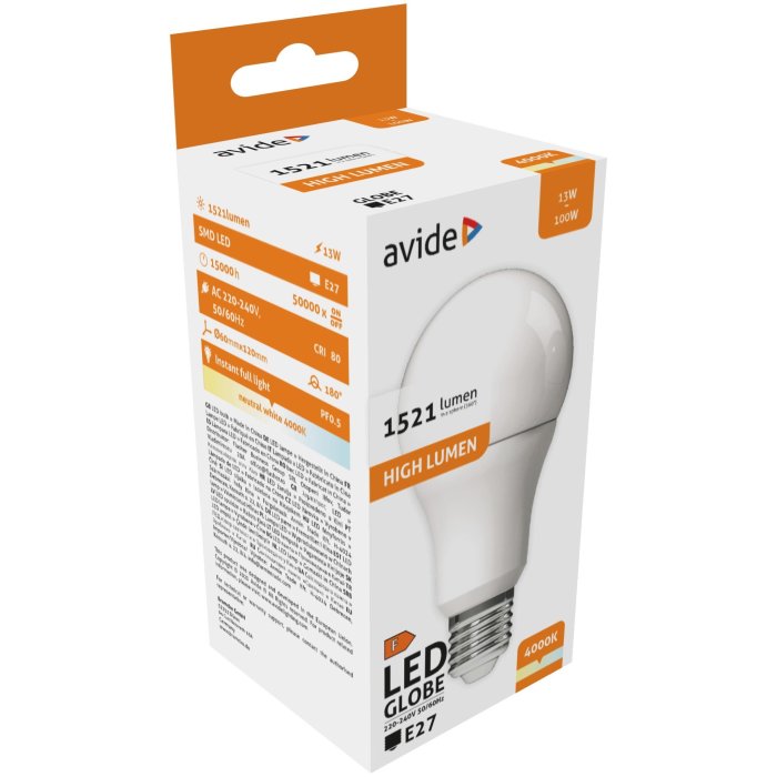 Avide LED Globe A60 13W E27 NW (1521lumen)