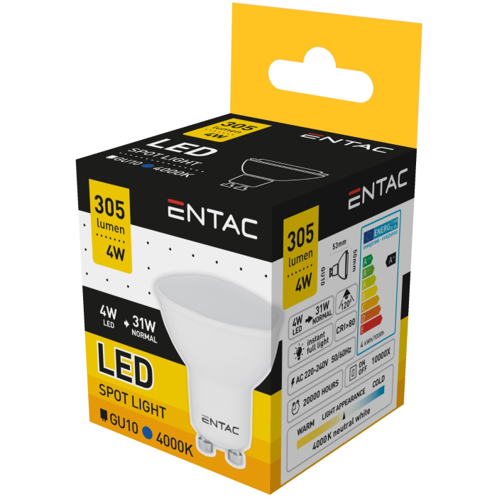 ENTAC LED Spot GU10 4W NW Wide Angle žiarovka reflekt.