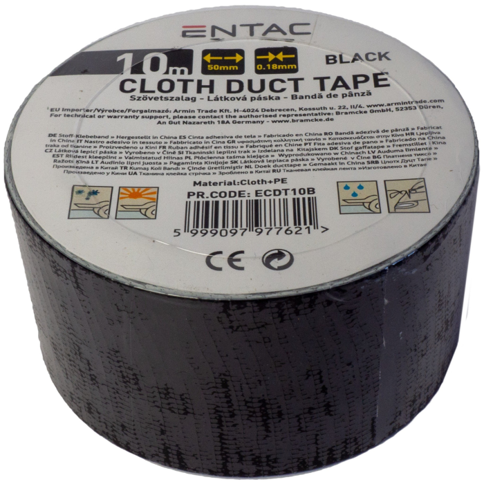 Entac textilná zosilnená lepiaca páska 0,18mmx50mm 10m čierna