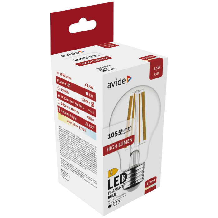 Avide LED Filament Globe 8.5W E27 WW High Lumen (1055lumen)