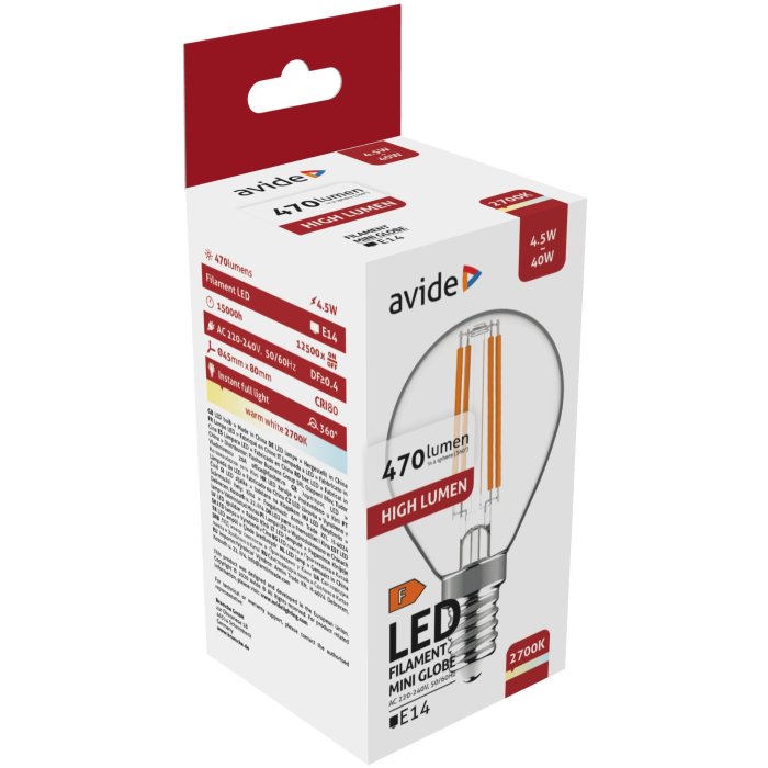 Avide LED Filament Mini Globe 4.5W E14 WW (470lumen) High Lumen