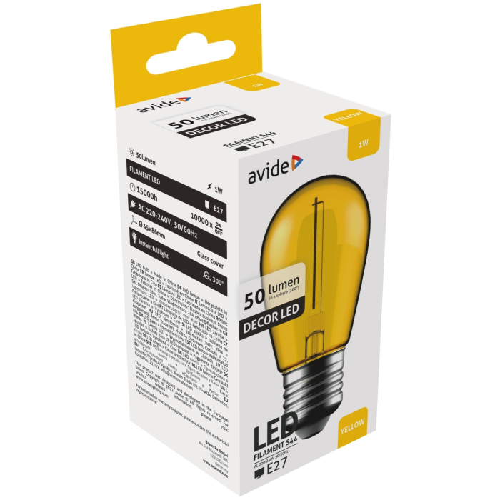 Avide dekoračná LED Filament 1W E27 žltá