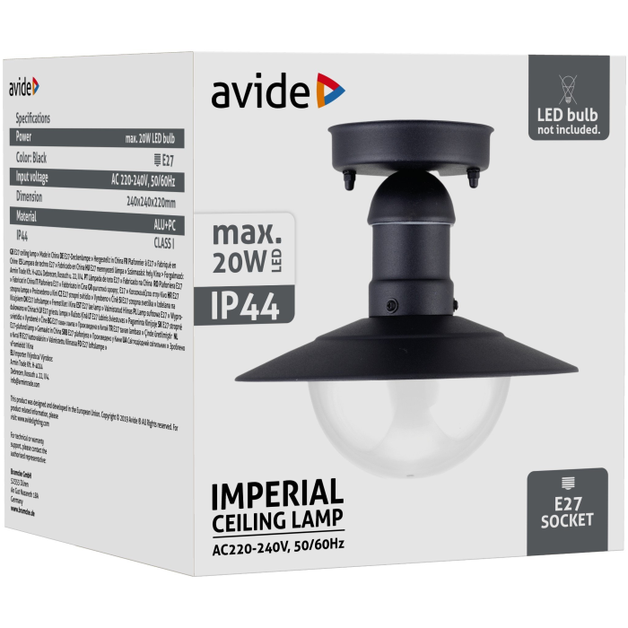 Avide Imperial 1xE27 Outdoor lampa stropná IP44 čierna