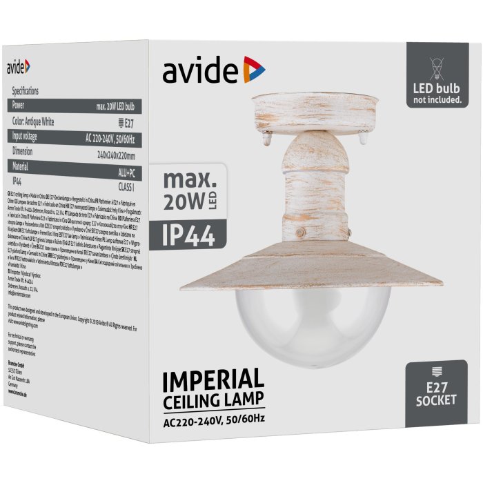 Avide Imperial 1xE27 Outdoor lampa stropná IP44 starožitná biela