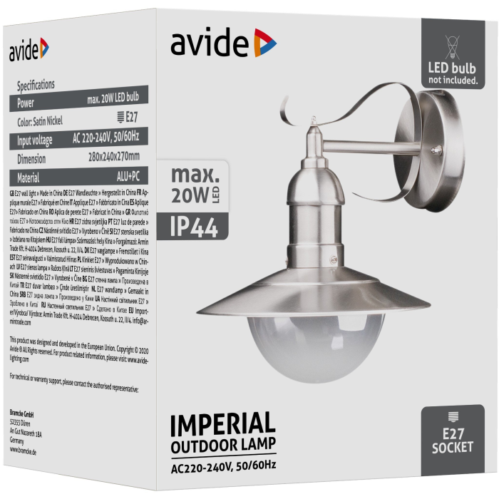 Avide Imperial 1xE27 Outdoor lampa nást. IP44 nehr.oceľ