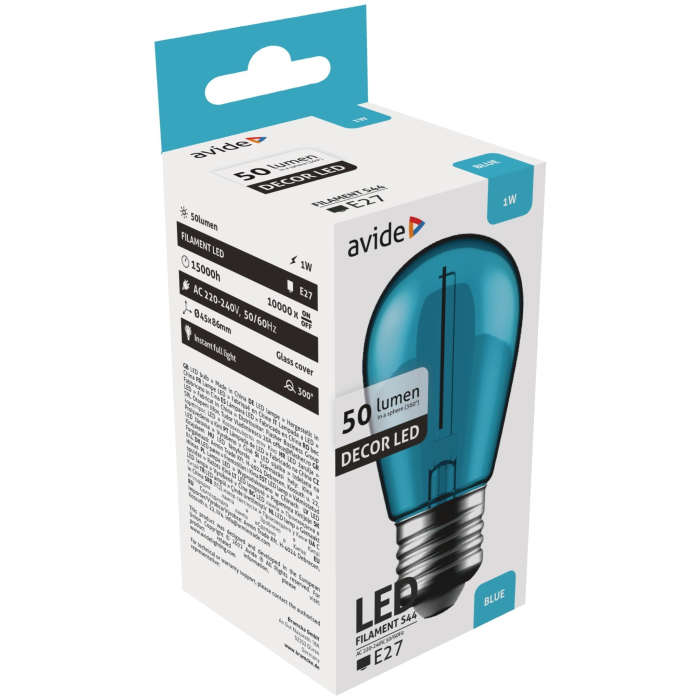 Avide dekoračná LED Filament 1W E27 modrá