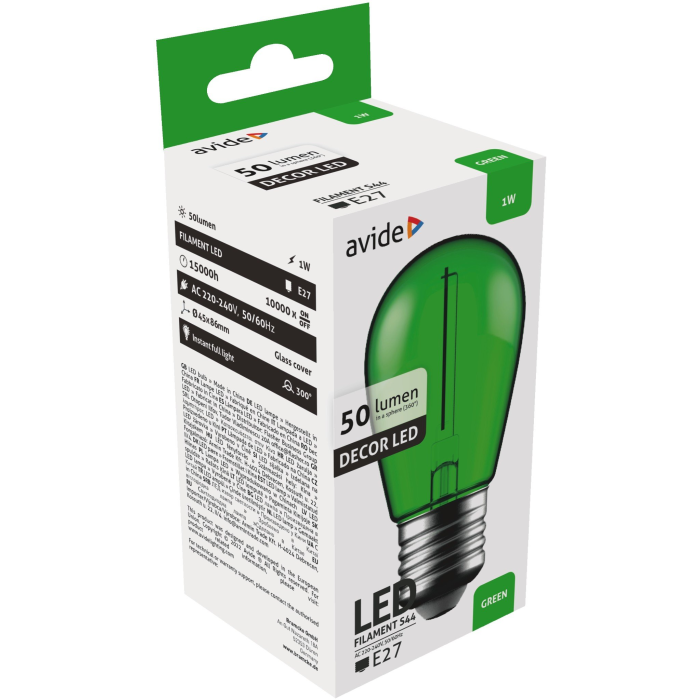 Avide dekoračná LED Filament 1W E27 zelená