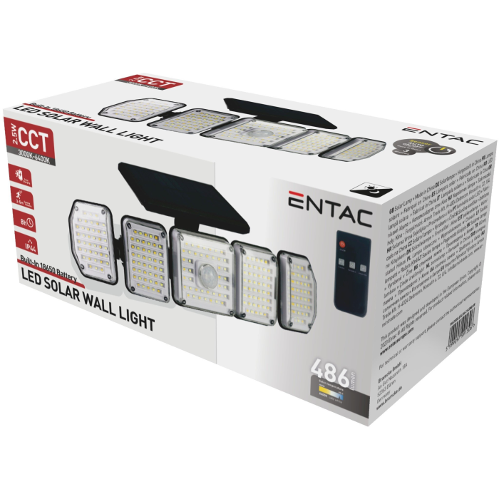 ENTAC Svietidlo nástenné 2.5W SMD CCT solárne-5hlavový s pohyb.senzorom+IR