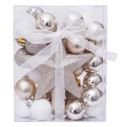 Artezan vianočná ozdoba - guľe 3cm 30kus/krabica Gold White + špic